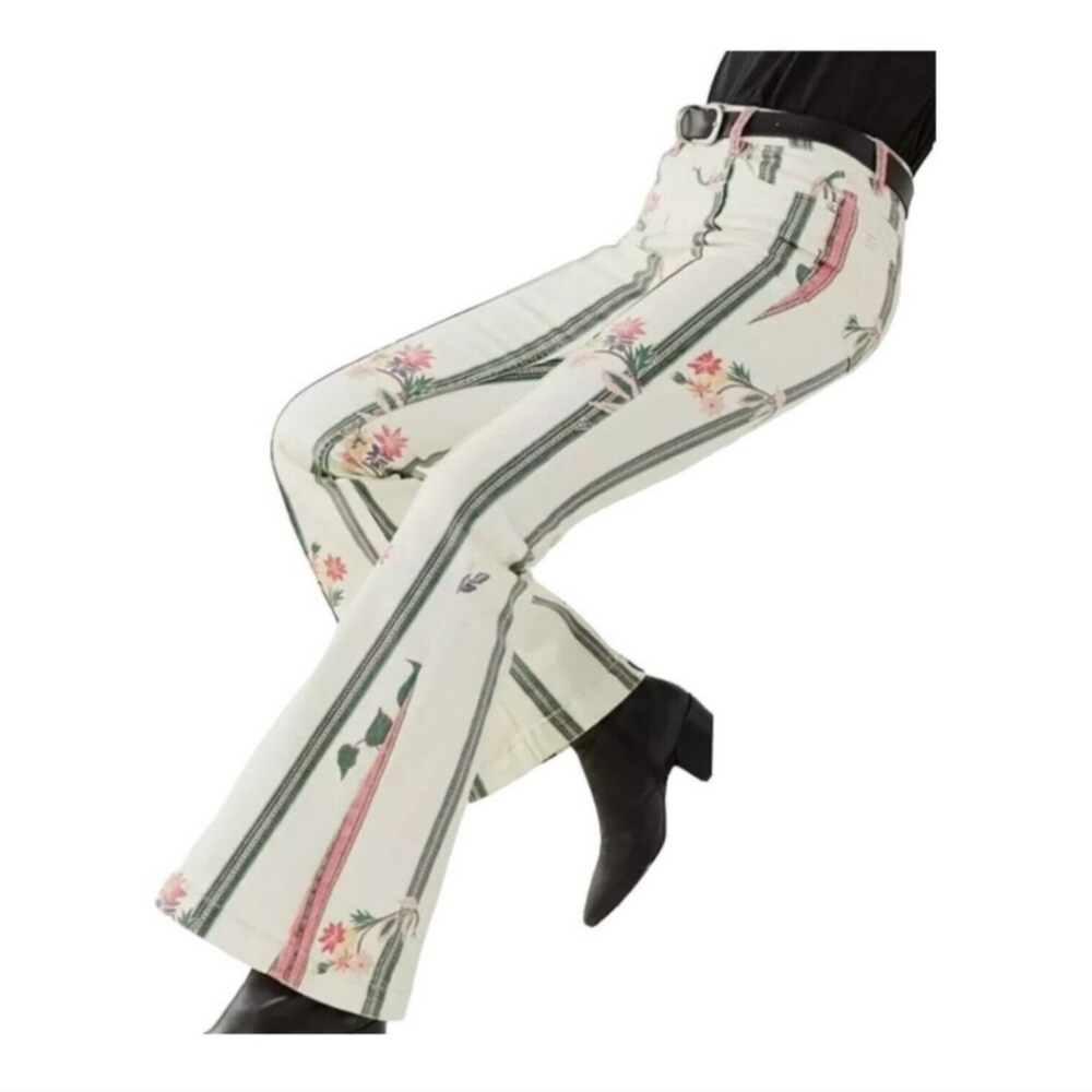 White floral stripe Jeans